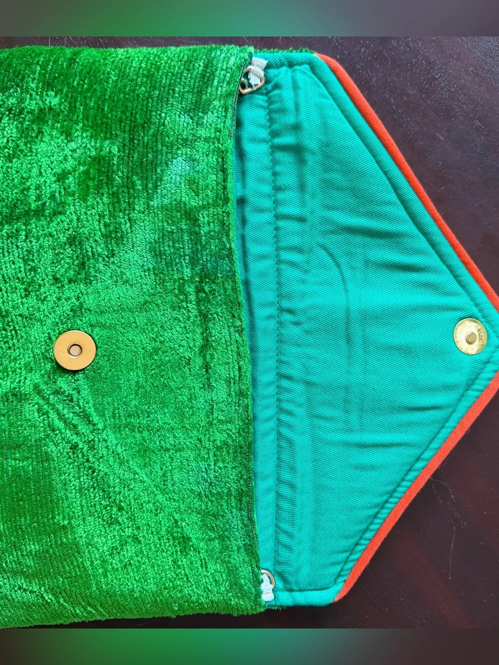 Bright Green Velvet Clutch with Rhinestone Medallion